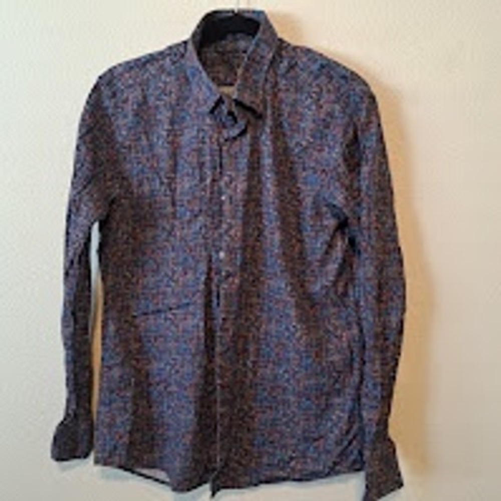 Visconti Black Mens Geometric Square Print Button Down Shirt Blue Orange L